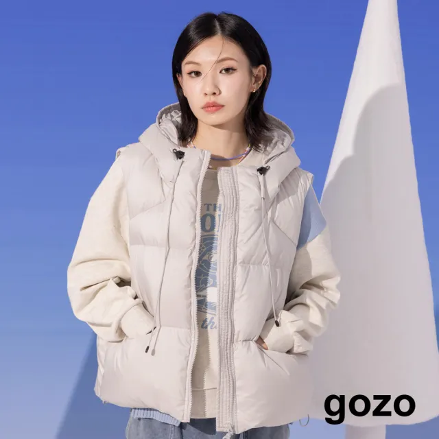 【gozo】MOMO獨家款★限量開賣 品牌標語短版連帽羽絨背心(兩色)