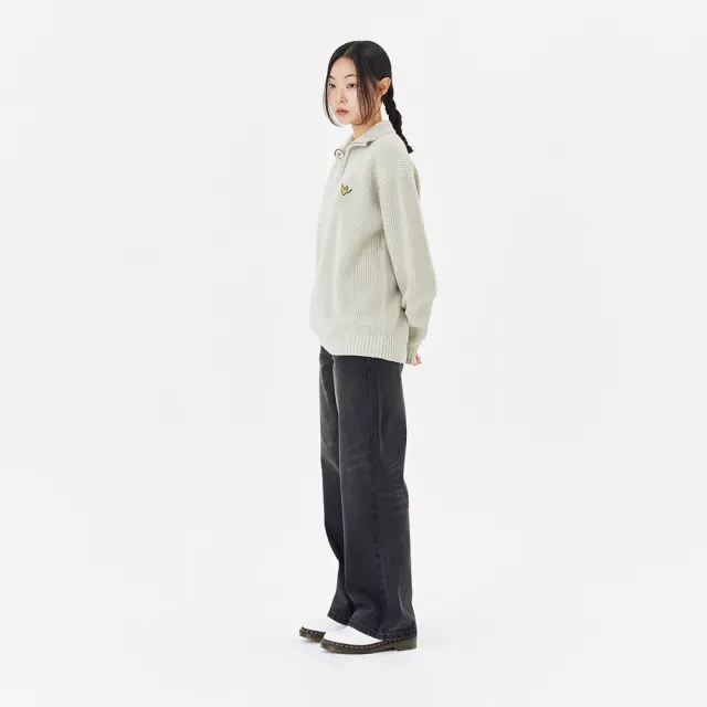 【Mark Gonzales】女裝 刺繡小天使寬版刷色牛仔褲-黑色