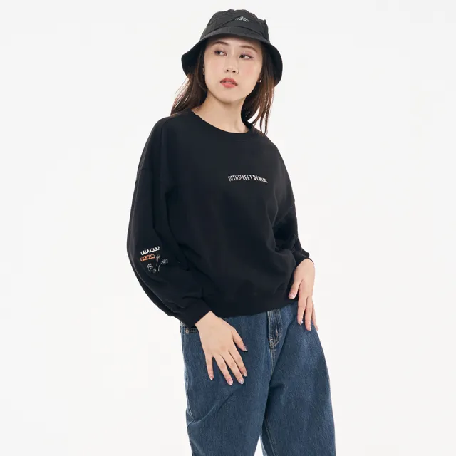 【5th STREET】雙11 女裝 長袖 寬版上衣 大學t 黑色(561005)
