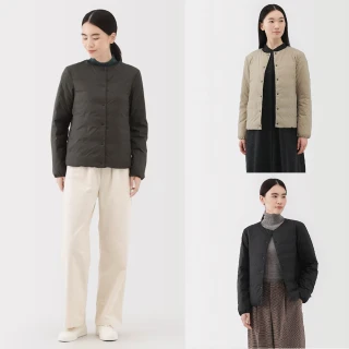 【MUJI 無印良品】女輕量羽絨可攜式無領外套(黑色/淺米/煙燻粉/深棕)