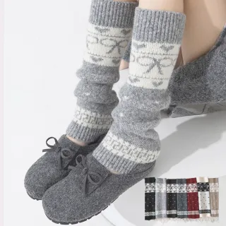 【Porabella】蝴蝶結中筒襪 小腿襪 堆堆襪 女襪 中筒襪 堆堆襪保暖坑條豎條紋保暖襪套 SOCKS