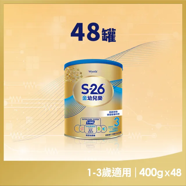 【惠氏 S-26】官方直營 金幼兒樂HMO成長配方1-3歲（400gx48罐）