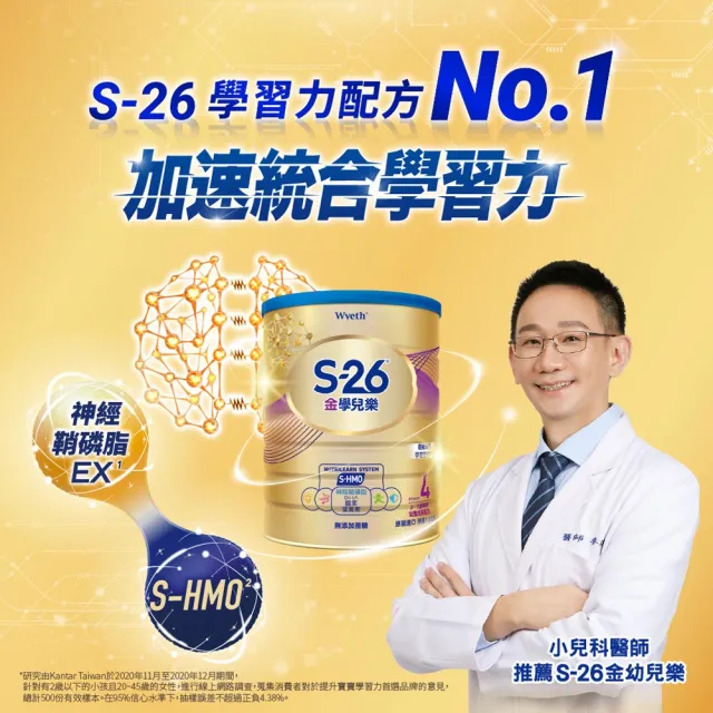 【惠氏 S-26】金學兒樂S-HMO配方3-7歲（1600gx1罐）(免運/水沖營養)