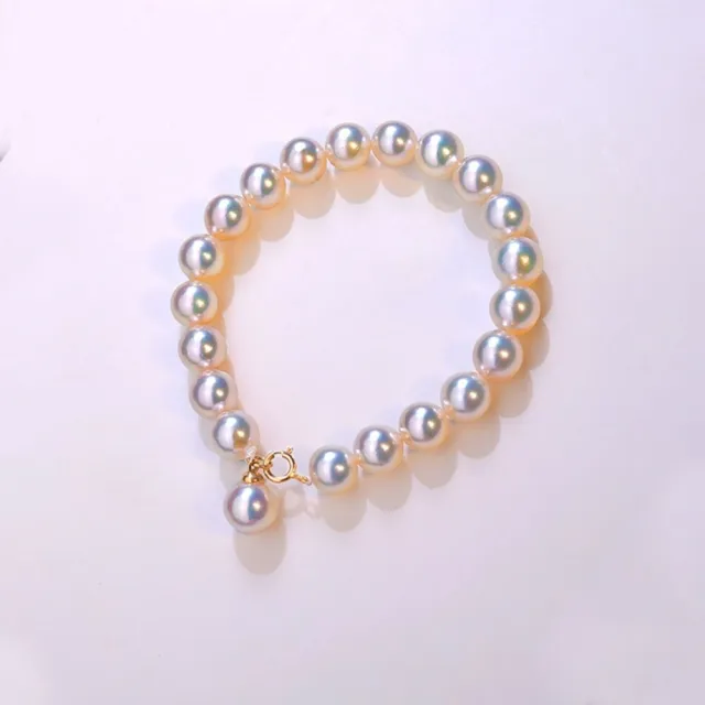 【La Corser】18K金 7-8mm 日本 Akoya 天然海水珍珠 手串 白透粉 極強光珍珠 手鍊 手鐲 送女友首選