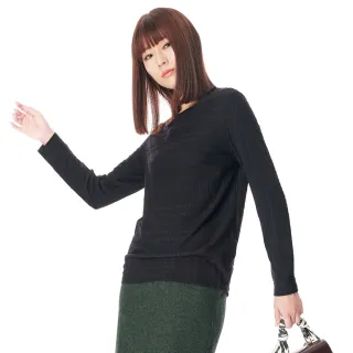 【KeyWear 奇威名品】不對稱剪接緹花長袖上衣