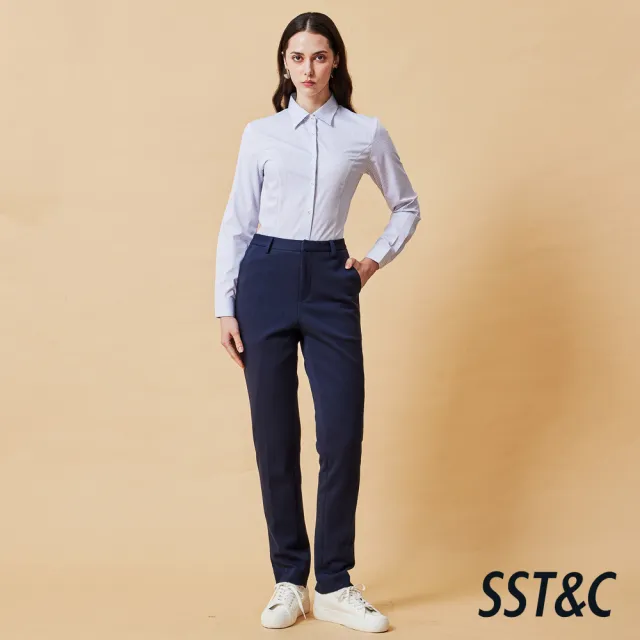 【SST&C】女裝 可機洗_針織藏青紋理西裝褲-825212020061(換季65折)