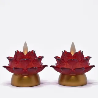 【新韻傳音】祈願心燈 電子蠟燭燈 充電式蓮花燈(紅/最寬直徑8cm／2入組 中元普渡拜拜)