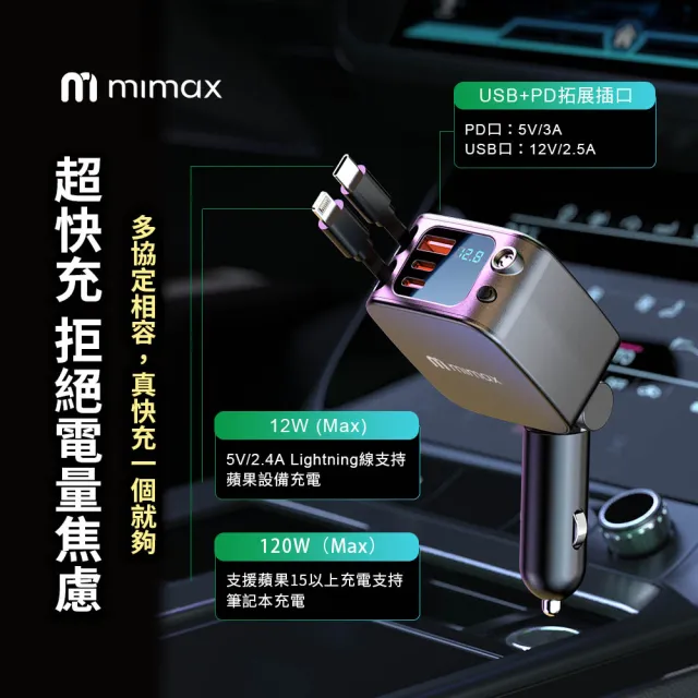【mimax 米覓】車用星空頂充電器(車充 車用 自帶線車充 汽車充電器 Type-C)