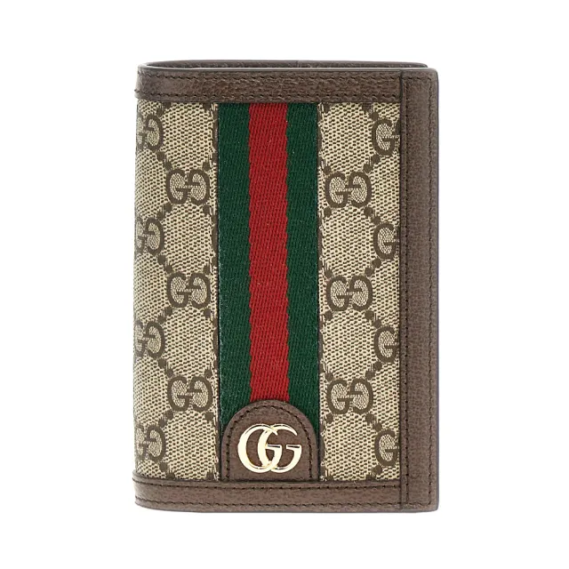 【GUCCI 古馳】795158 經典Ophidia系列帆布牛皮護照夾(棕色)