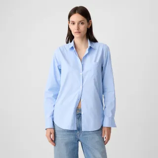 【GAP】女裝 純棉翻領長袖襯衫-淡藍色(841125)