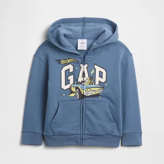 【GAP】男幼童裝 Gap x 風火輪聯名 Logo印花刷毛連帽外套-藍色(837755)