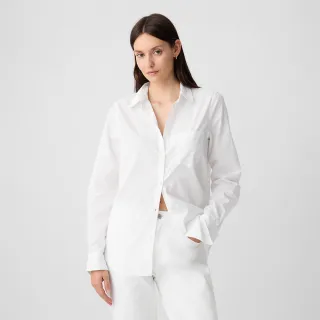 【GAP】女裝 純棉翻領長袖襯衫-白色(841125)