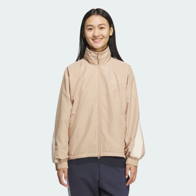 【adidas 愛迪達】外套 女 運動立領外套 亞規 WORD WV JKT 奶茶 JZ8442(S3197)