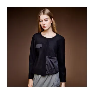 【Le Polka】不對稱異素材拼接上衣-女