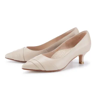 【ORIN】羊皮重疊設計尖頭中跟鞋(米色)