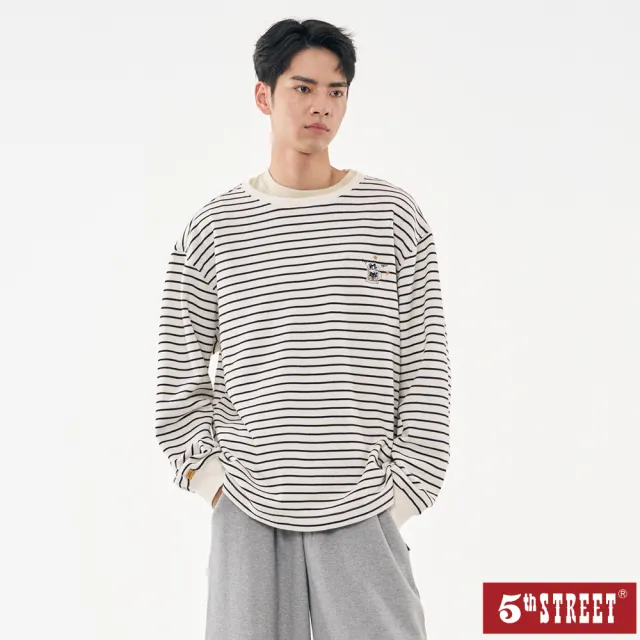 【5th STREET】雙11 中性 長袖 t恤 長袖上衣 大學t 白色(560946)