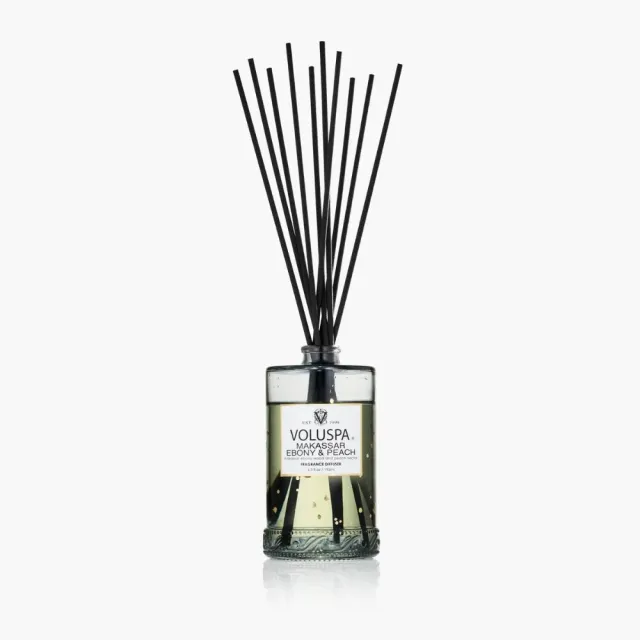 【VOLUSPA】華麗年代系列 黑檀子 桃子Makassar Ebony Peach 浮雕玻璃瓶室內擴香(192ml)