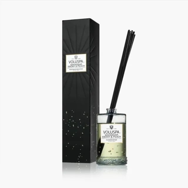【VOLUSPA】華麗年代系列 黑檀子 桃子Makassar Ebony Peach 浮雕玻璃瓶室內擴香(192ml)