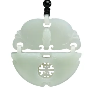 【漢石齋】天然和田玉 福壽長命鎖玉佩吊墜 白玉(53*50*8mm)