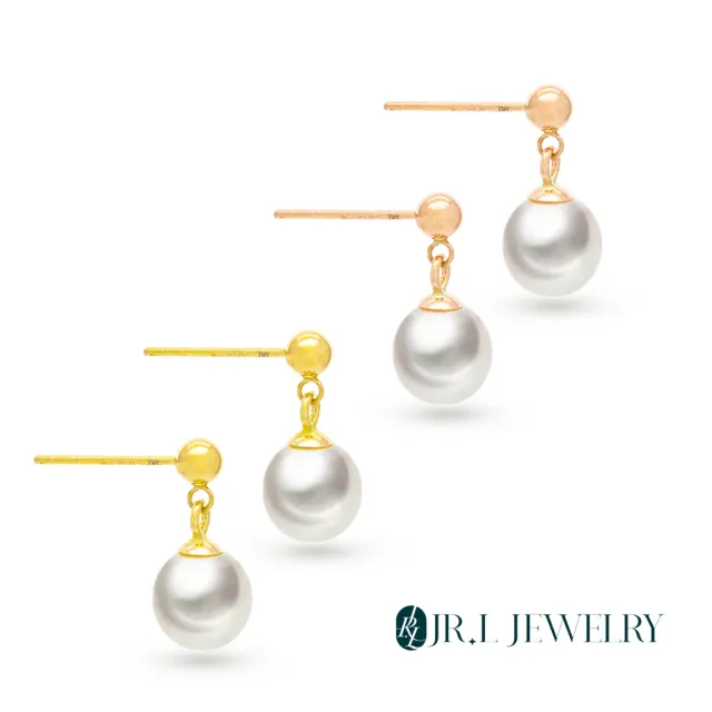 【JR.L金瑞利珠寶】雙12 天然珍珠 蜜糖18K金珍珠耳環(6-6.5MM)