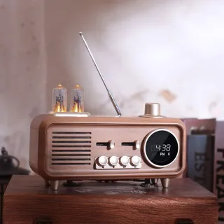 【Allan】木紋藍牙音響 FM藍牙無線音響 立體聲音響 藍芽喇叭 電腦復古音箱 揚聲器 時鐘/時間顯示  新年禮物