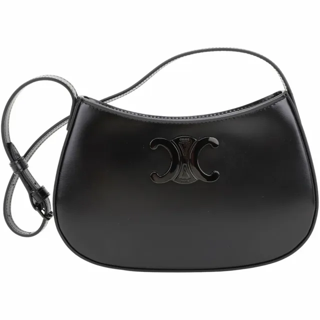 【CELINE】賽琳 TILLY 中型 天然牛皮凱旋門圓弧斜垮 肩背包-黑色(肩背包 手提包 腋下包)