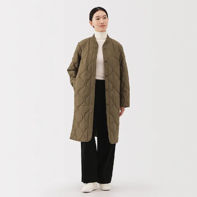 【MUJI 無印良品】女蓬鬆鋪棉刺縫大衣(黑色/深米/卡其綠)