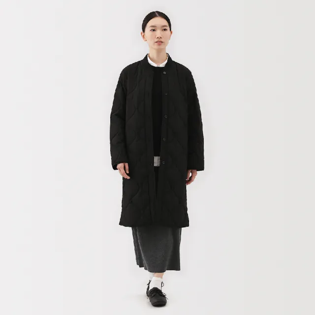 【MUJI 無印良品】女蓬鬆鋪棉刺縫大衣(黑色/深米/卡其綠)