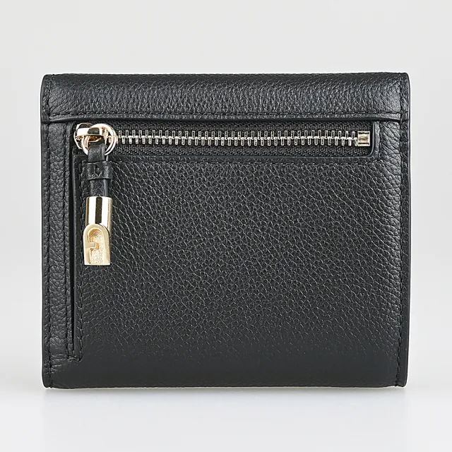 【FURLA 芙拉】FURLA Goccia燙金字LOGO小牛皮6卡壓釦式三折短夾(中/黑)