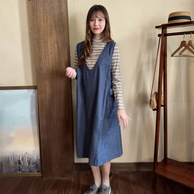 【Hana Mokuba】花木馬日系女裝日系無袖開岔牛仔洋裝(洋裝)