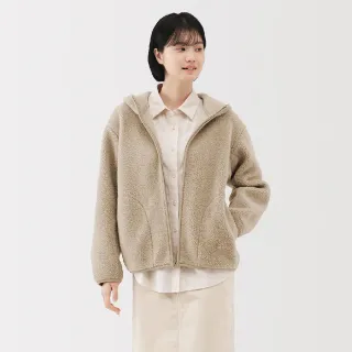 【MUJI 無印良品】女絨毛刷毛拉鍊連帽外套(淺藍/象牙白/淺米/暗藍)