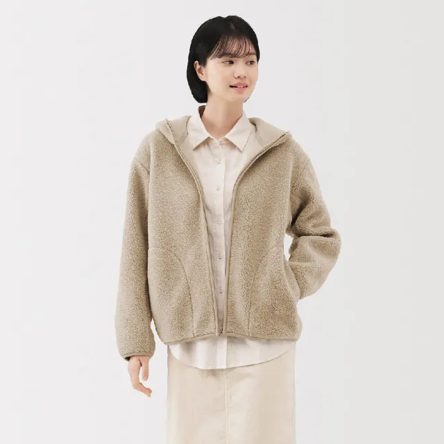 【MUJI 無印良品】女絨毛刷毛拉鍊連帽外套(淺藍/象牙白/淺米/暗藍)