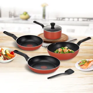 【Tefal 特福】MOMO獨家 波爾多系列鈦塗層不沾鍋4鍋6件組(26cm炒鍋、20cm/24cm平底鍋、18cm湯鍋含蓋+鍋鏟)