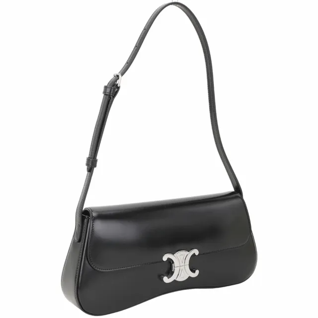 【CELINE】賽琳 Lola 中型 凱旋門鎖釦亮面牛皮肩背包-黑色(肩背包 手提包 腋下包)