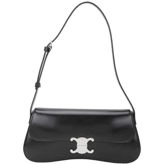 【CELINE】賽琳 Lola 中型 凱旋門鎖釦亮面牛皮肩背包-黑色(肩背包 手提包 腋下包)