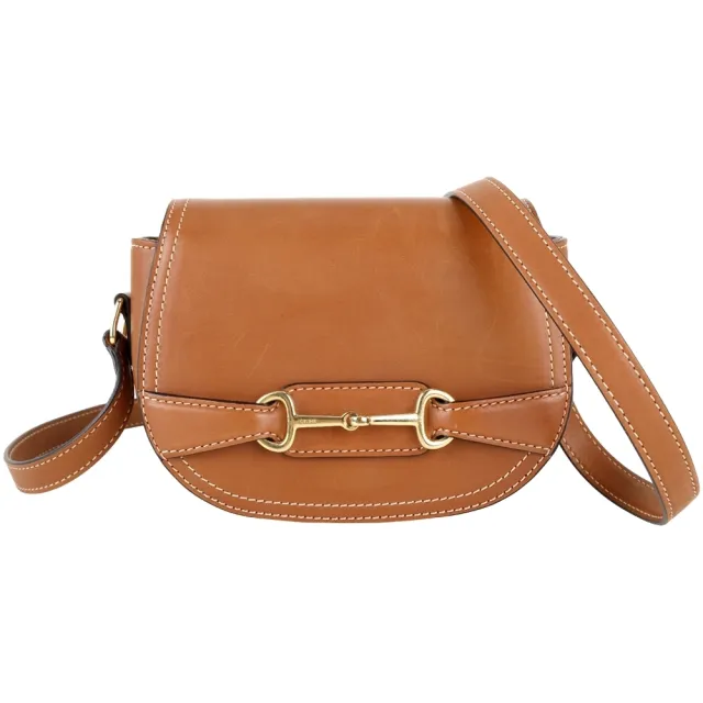 【CELINE】賽琳 Crecy 小型 天然牛皮斜背馬鞍包-黃褐色(斜背包 肩背包 馬鞍包)