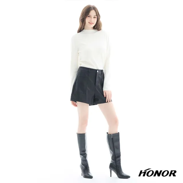 【HONOR 山形屋】出清品 素色百搭單釦皮質短褲-黑/杏(限定出清)