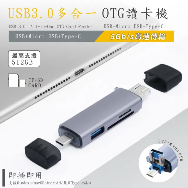 【Songwin】六合一OTG讀卡機 USB3.0(支援Windows/macOS/安卓/蘋果Type-c接口)