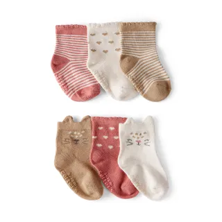 【Carter’s官方授權】貓咪小世界嬰兒6件組短襪(原廠公司貨 童裝 嬰兒)