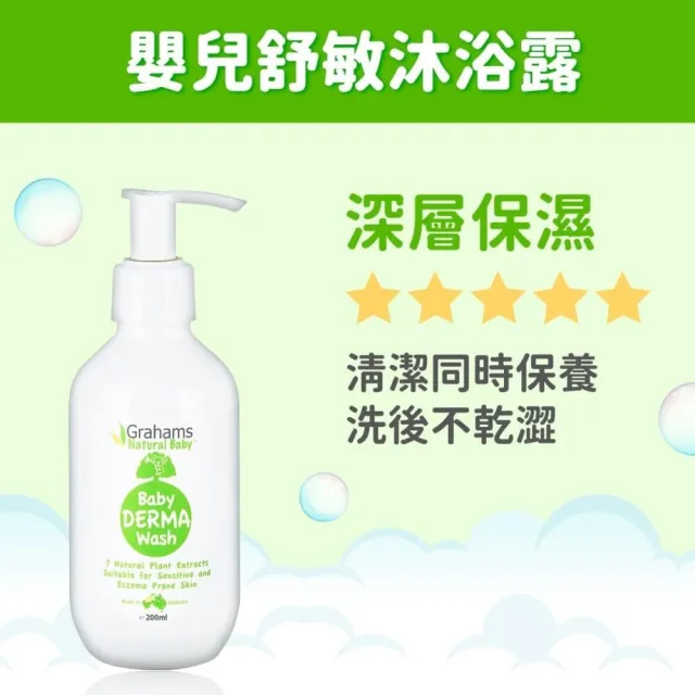 【Grahams 珂然】嬰兒舒敏洗髮露/沐浴乳/乳液 200ml(澳洲專業肌膚護理第一品牌)