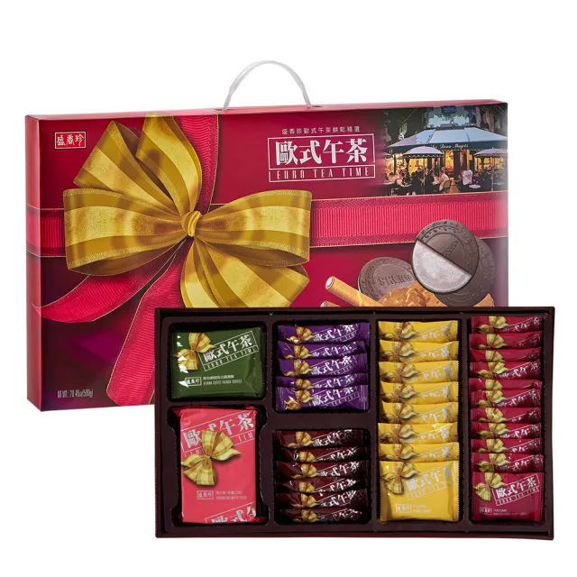 【盛香珍】歐式午茶餅乾禮盒/580g(附提把)(含6款人氣餅乾)(送禮推薦 伴手禮 法國酥 煎餅)