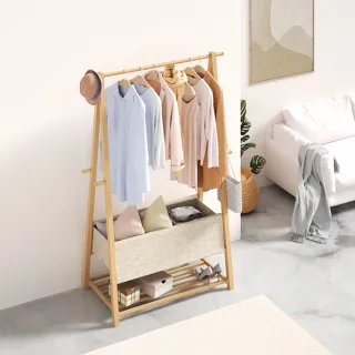 【hoi! 好好生活】林氏木業北歐經典布袋收納衣帽架 LS706-原木色 大