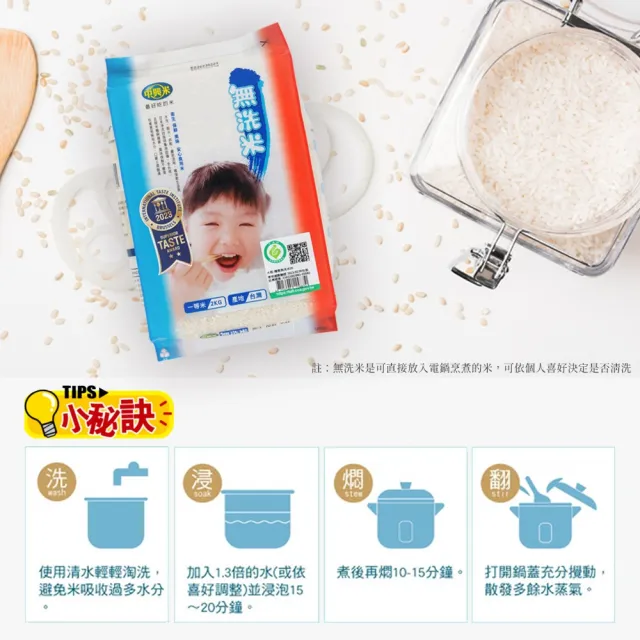 【中興米】無洗米2kg(榮獲食品界的米其林iTQi 肯定)