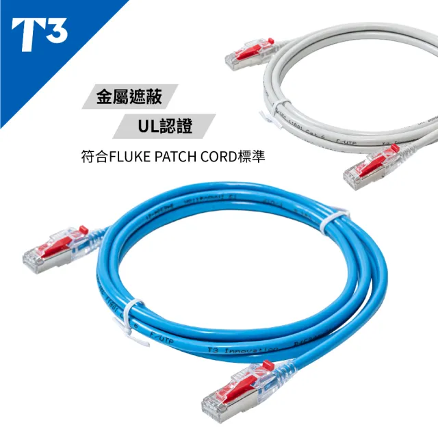 (美國T3) 網路線 5M 防插拔  28AWG 極細超高速 CAT6 F/UTP(跳線 CAT6 FUTP)