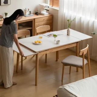 【hoi! 好好生活】YW光岩橡木實木岩板伸縮餐桌1.95M 原木色