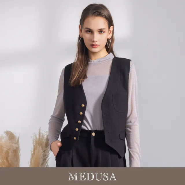 【MEDUSA 曼度莎】現貨-俐落金釦西裝背心外套（M-XL）｜女西裝背心 正裝外搭(701-1070A)