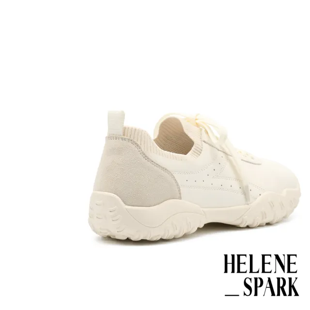 【HELENE_SPARK】美式復古沖孔異材質綁帶厚底休閒鞋(白)