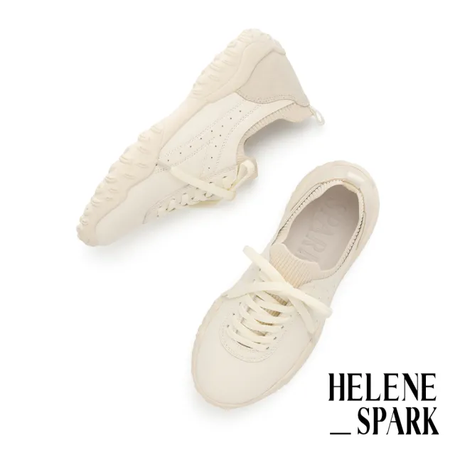 【HELENE_SPARK】美式復古沖孔異材質綁帶厚底休閒鞋(白)