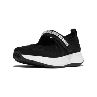 【FitFlop】F-MODE FLOW 水鑽飾帶菱格紋瑪麗珍鞋-女(黑色)