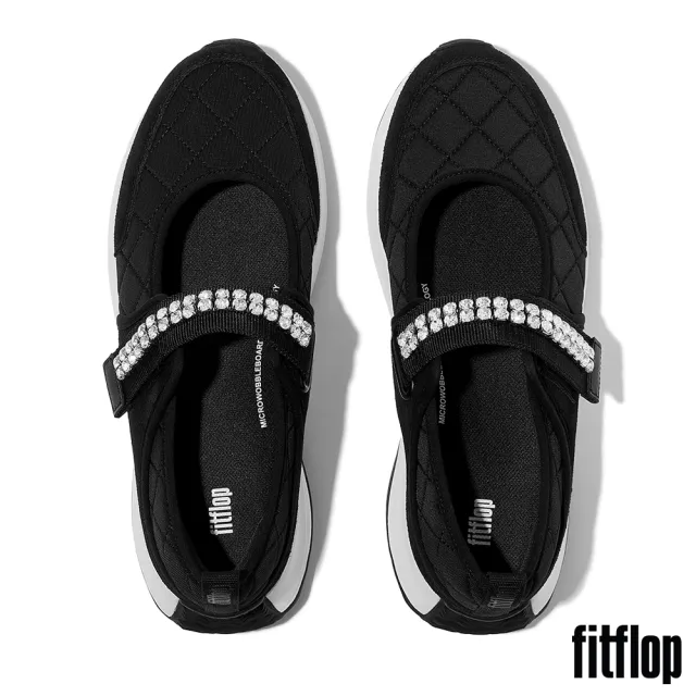 【FitFlop】F-MODE FLOW 水鑽飾帶菱格紋瑪麗珍鞋-女(黑色)